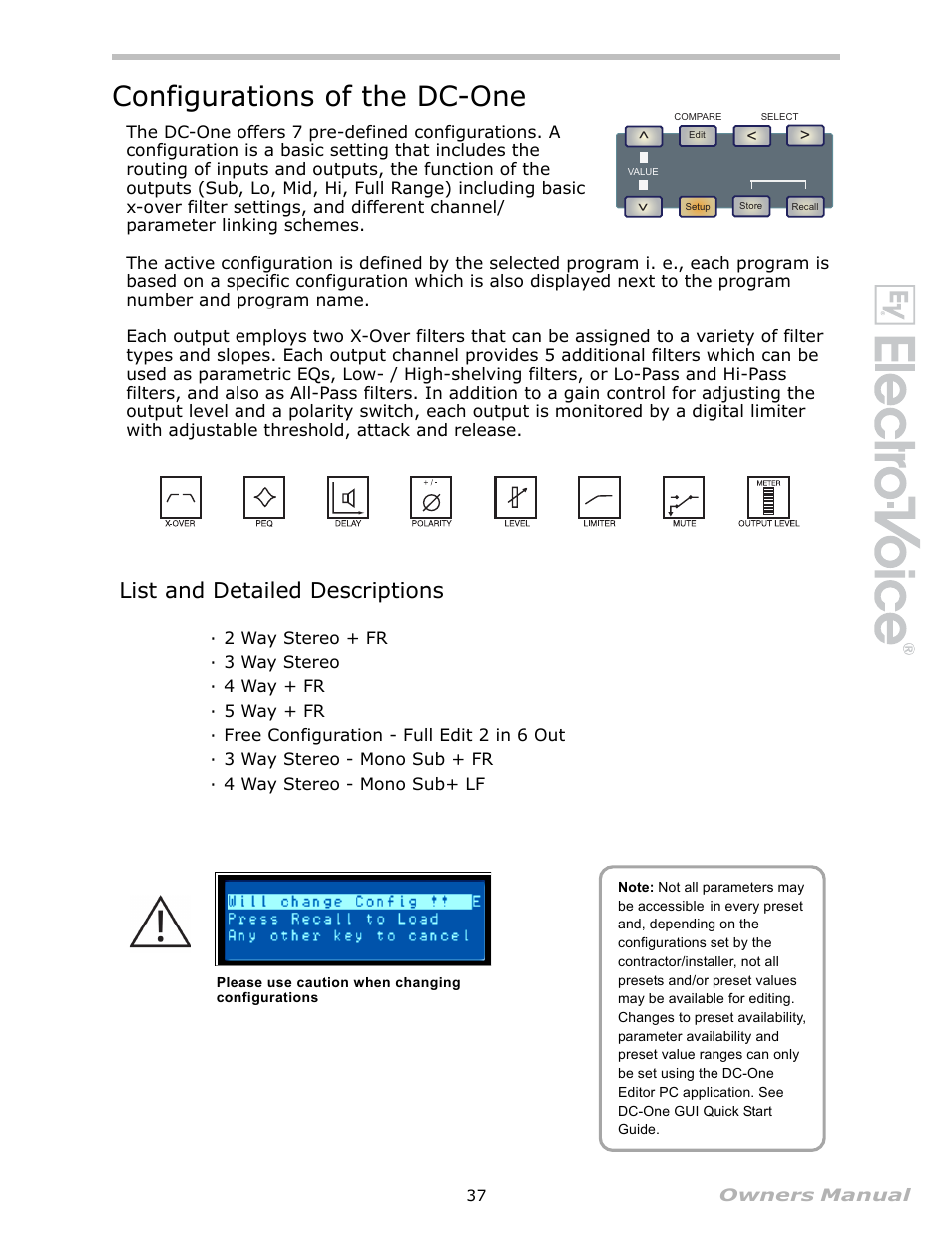 Configurations of the dc-one, List and detailed descriptions | Electro-Voice Speaker System User Manual | Page 37 / 56