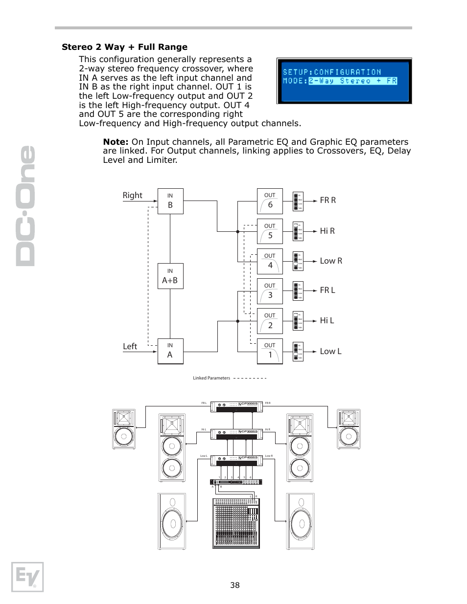 Stereo 2 way + full range, A+b left right low l hi l fr l low r hi r fr r | Electro-Voice Speaker System User Manual | Page 38 / 56