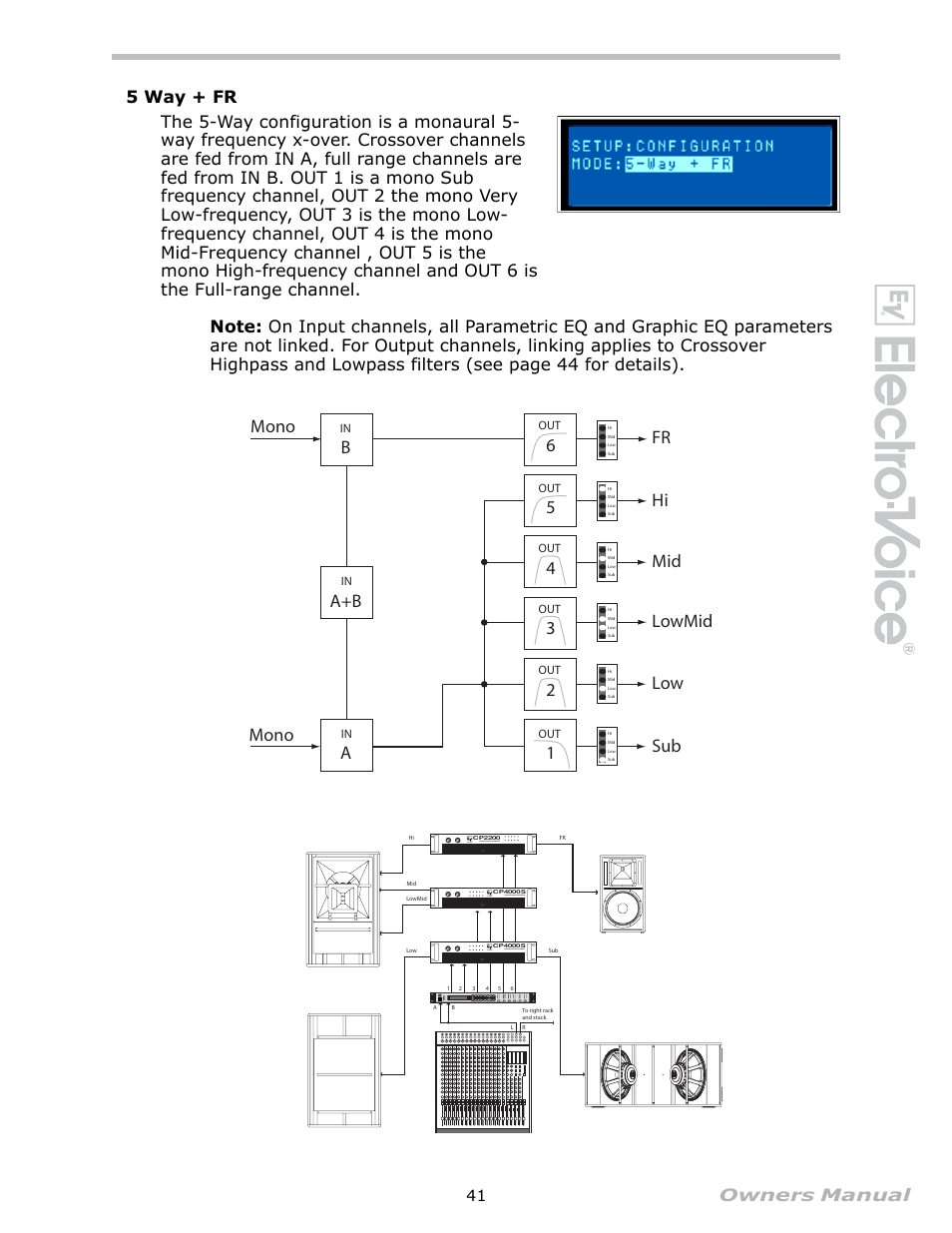 5 way + fr, A+b mono mono sub low lowmid mid hi fr | Electro-Voice Speaker System User Manual | Page 41 / 56