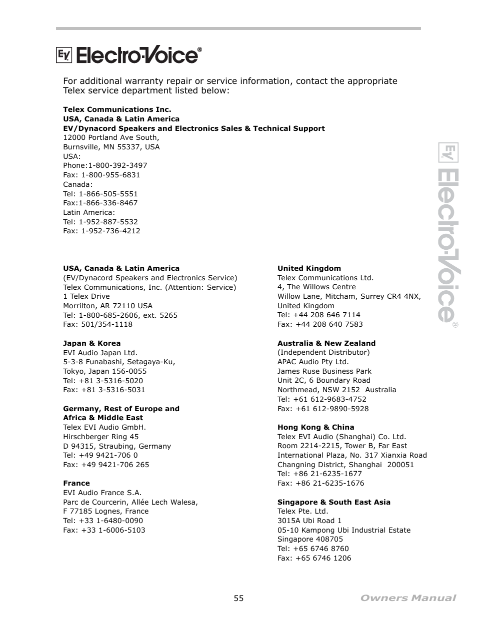 Electro-Voice Speaker System User Manual | Page 55 / 56