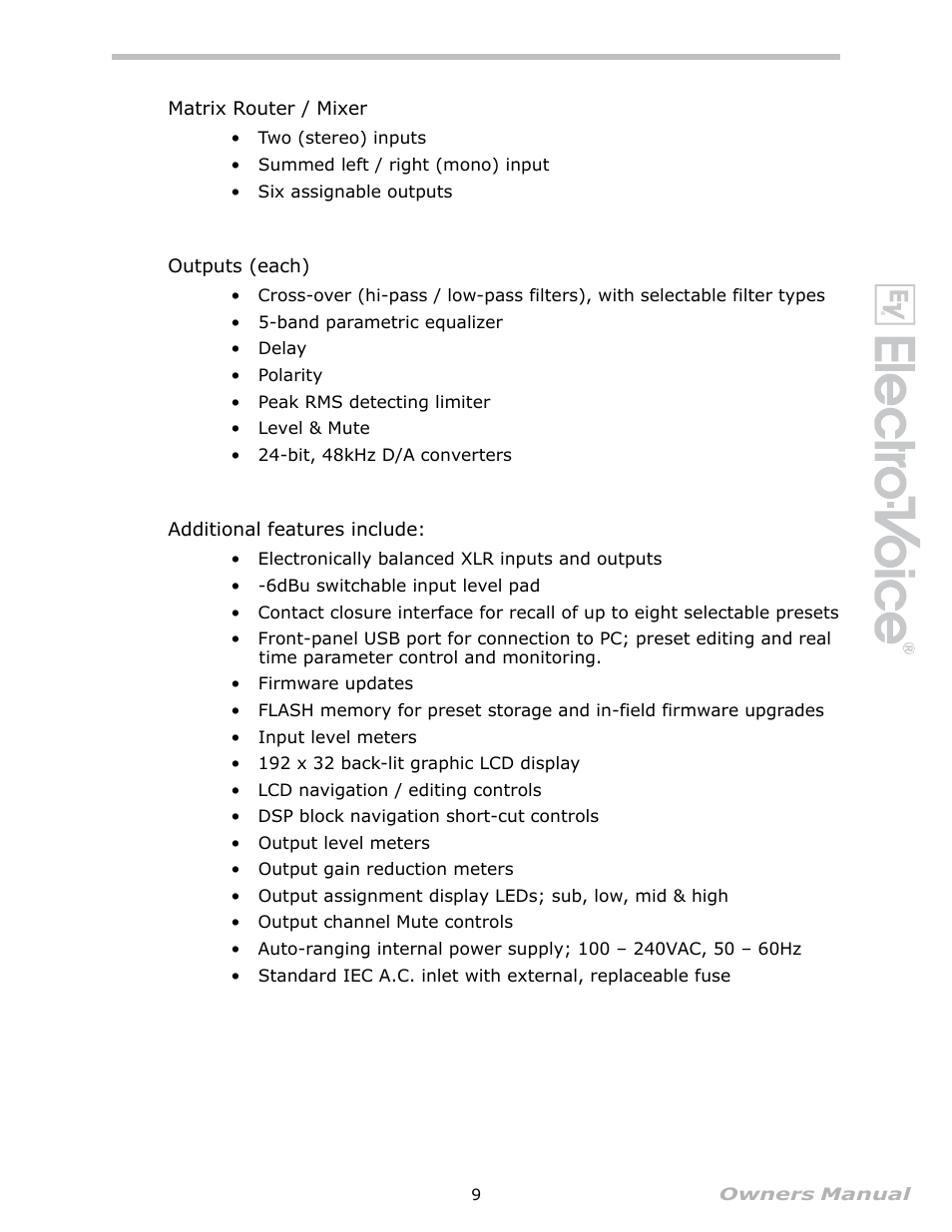 Electro-Voice Speaker System User Manual | Page 9 / 56