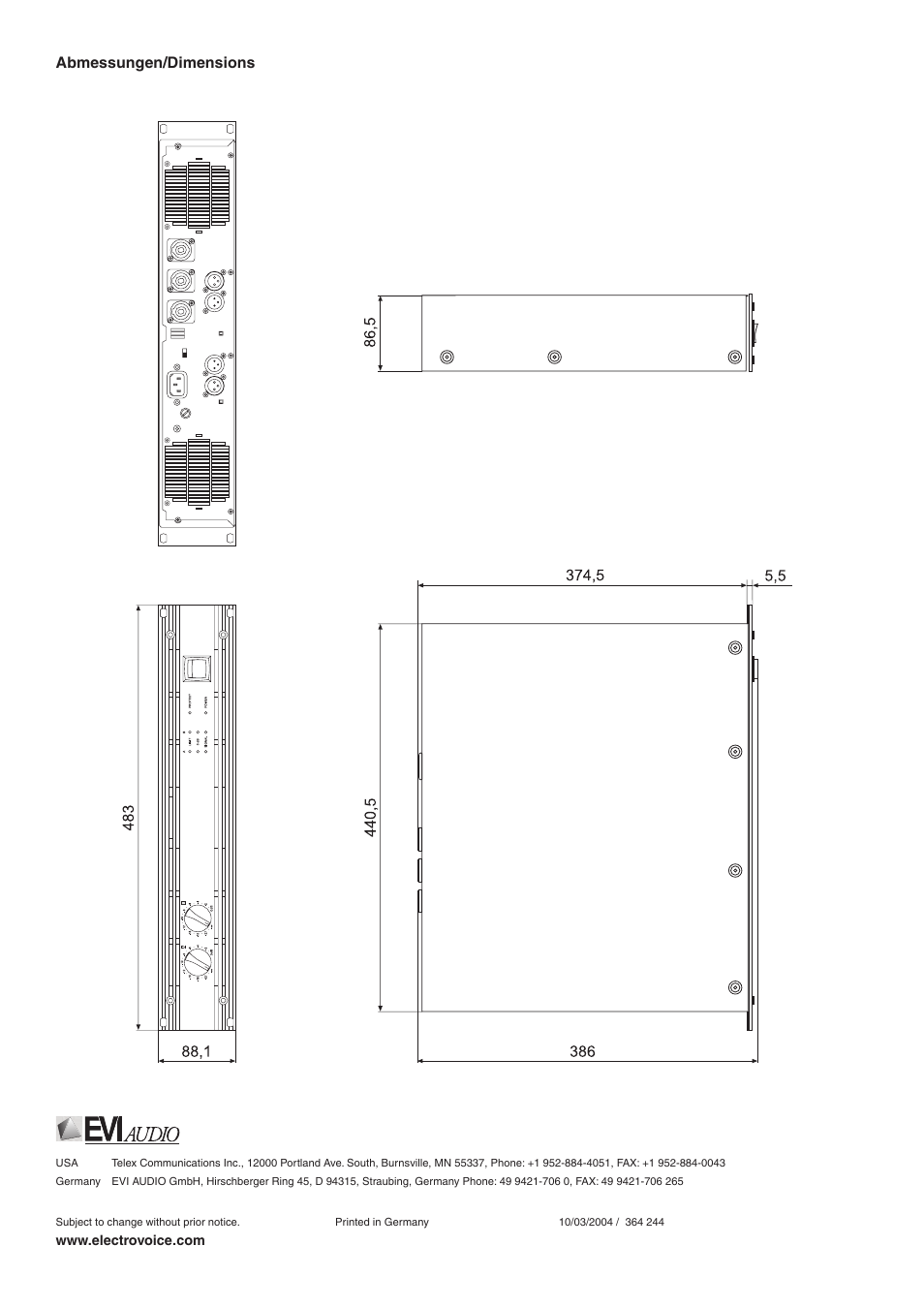 Abmessungen/dimensions | Electro-Voice CP 1200 User Manual | Page 4 / 4
