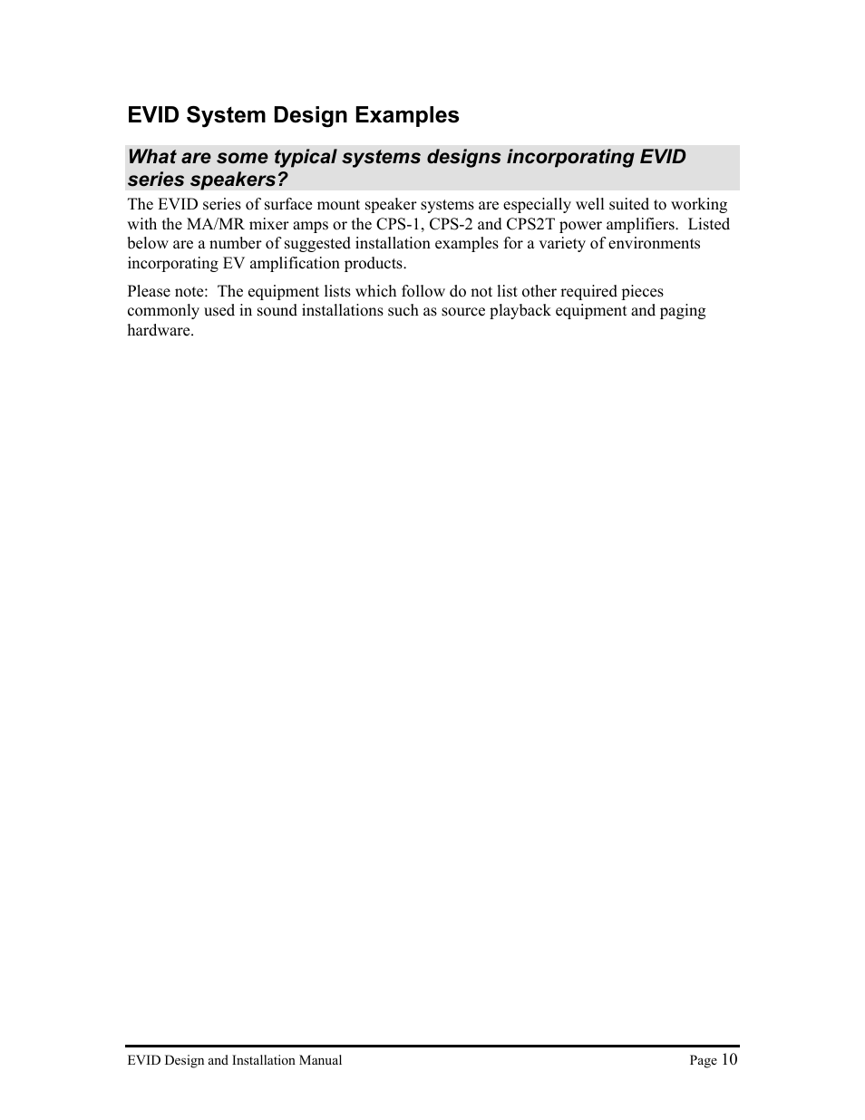 Evid system design examples | Electro-Voice Premium Surface Mount Speakers User Manual | Page 10 / 13