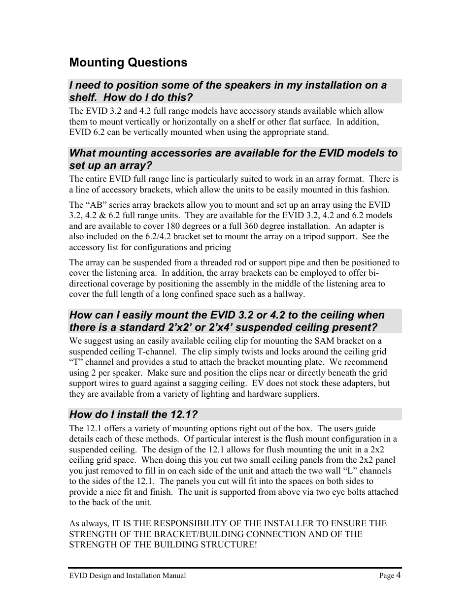 Mounting questions | Electro-Voice Premium Surface Mount Speakers User Manual | Page 4 / 13