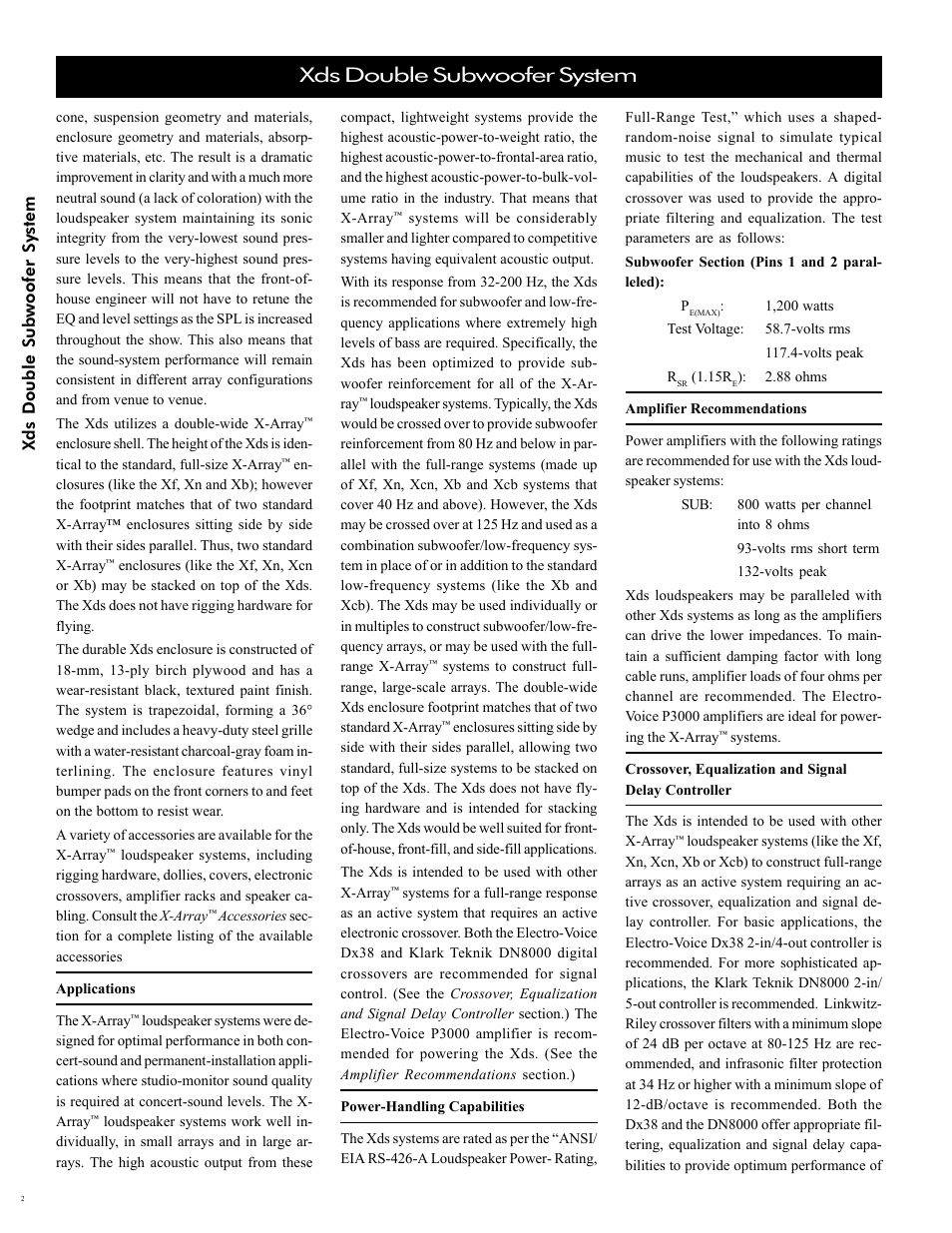 Xds double subwoofer system | Electro-Voice Speaker User Manual | Page 2 / 8