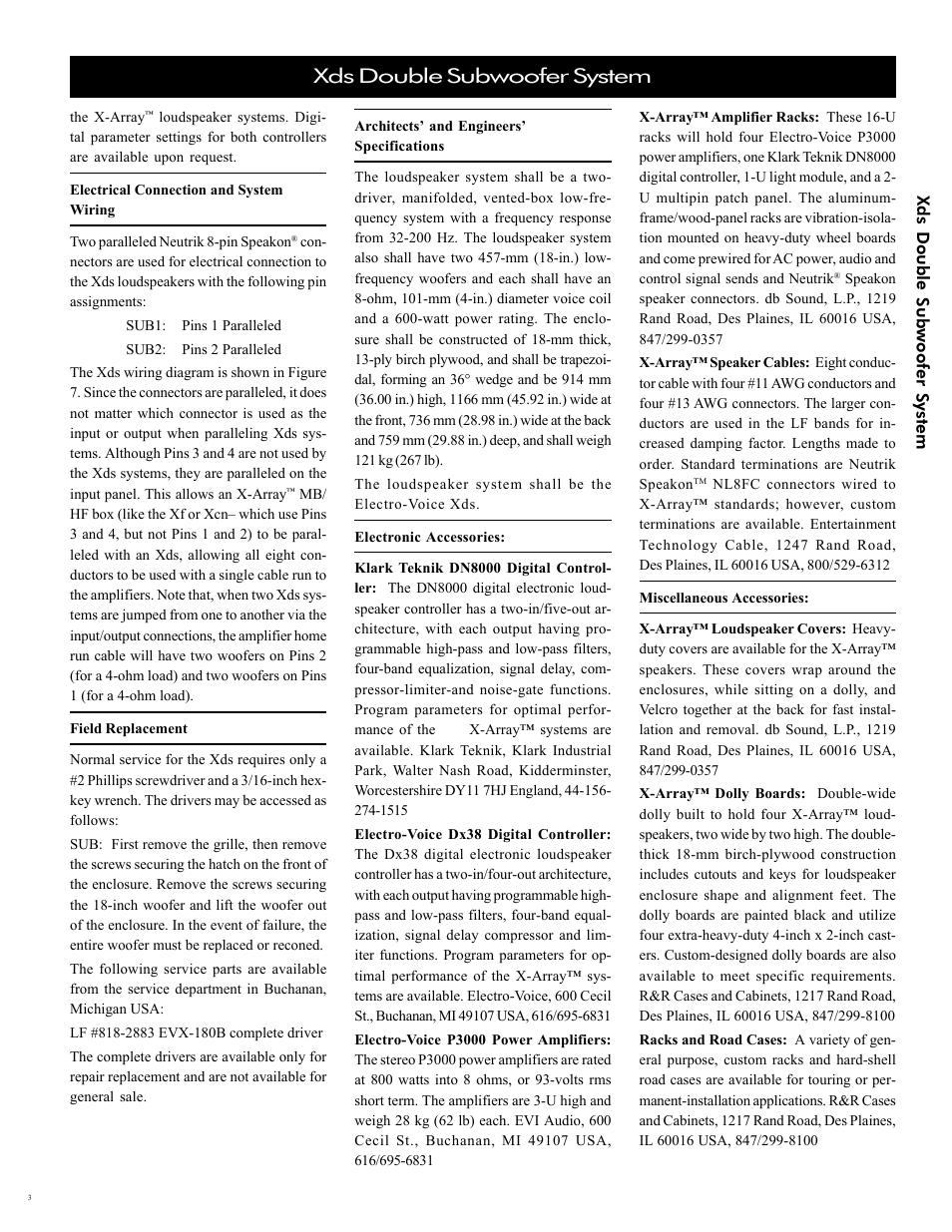 Xds double subwoofer system | Electro-Voice Speaker User Manual | Page 3 / 8