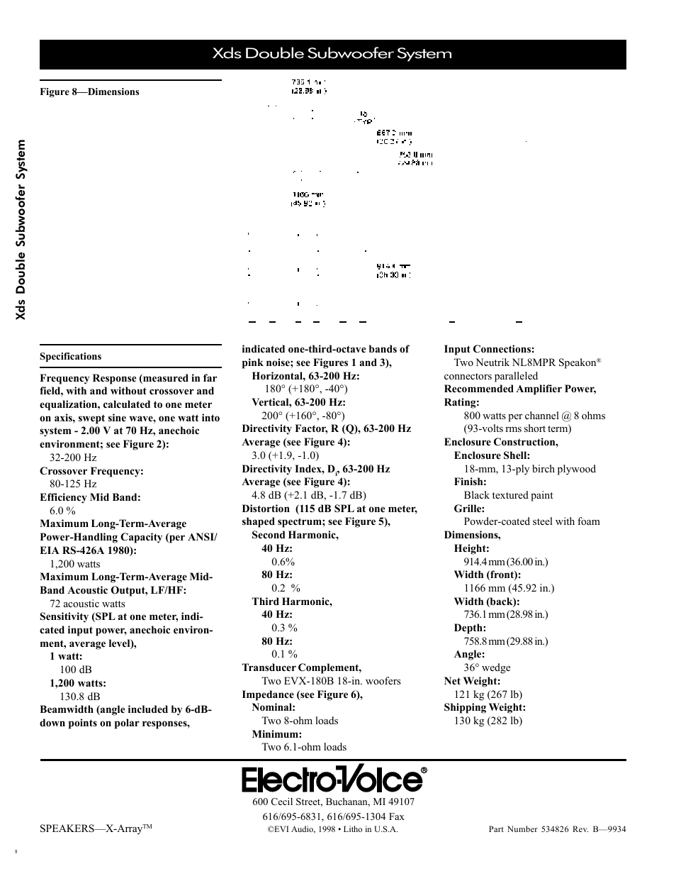 Xds double subwoofer system | Electro-Voice Speaker User Manual | Page 8 / 8