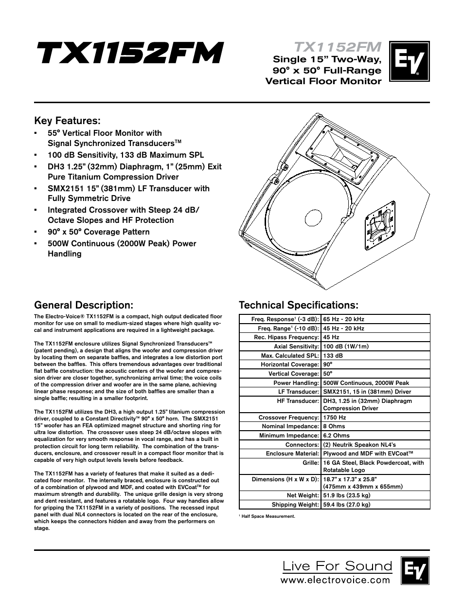 Electro-Voice TX1152FM User Manual | 2 pages