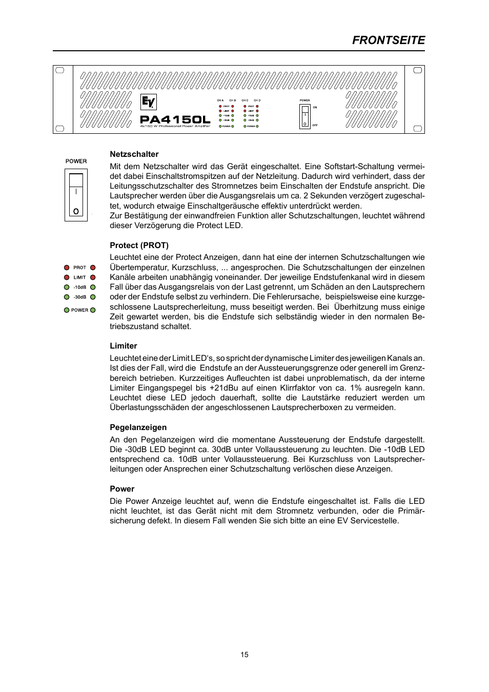 Frontseite | Electro-Voice PA2400T User Manual | Page 15 / 40