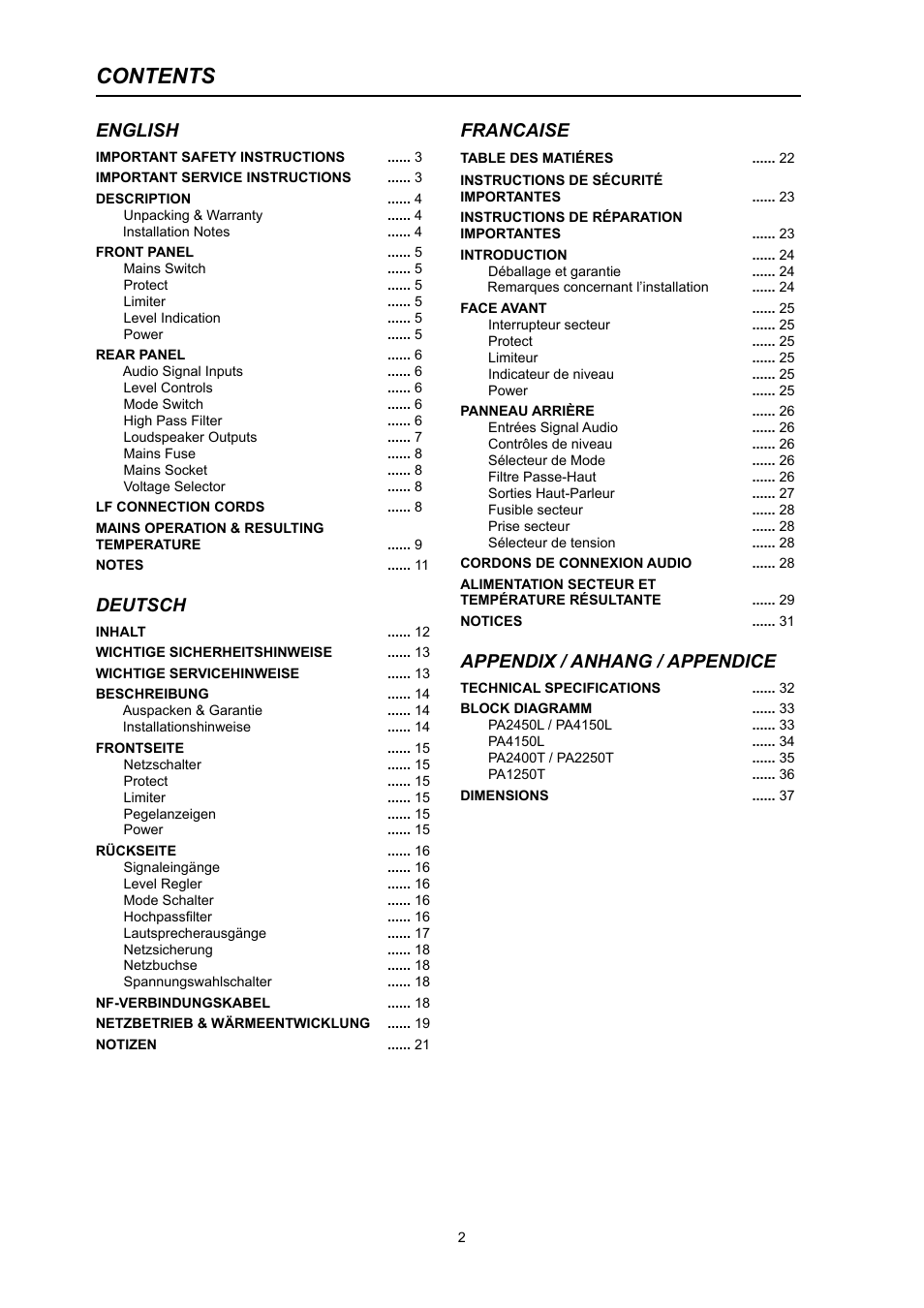 Electro-Voice PA2400T User Manual | Page 2 / 40