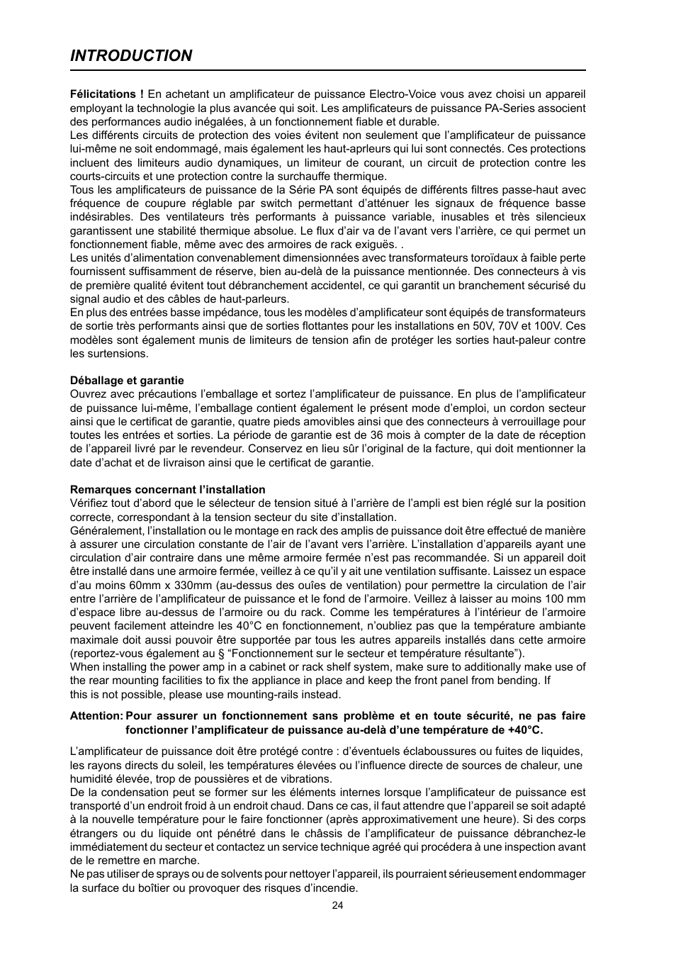 Introduction | Electro-Voice PA2400T User Manual | Page 24 / 40