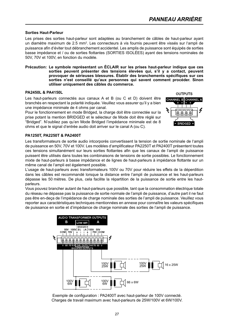 Panneau arrière | Electro-Voice PA2400T User Manual | Page 27 / 40