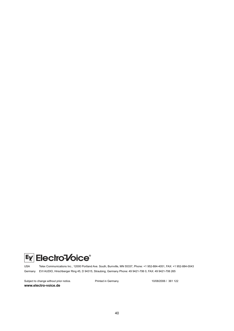 Electro-Voice PA2400T User Manual | Page 40 / 40