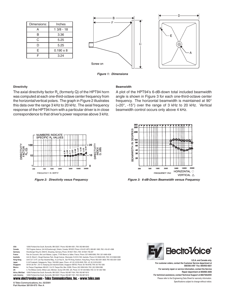 The axial directivity factor r | Electro-Voice HPT94 User Manual | Page 2 / 2