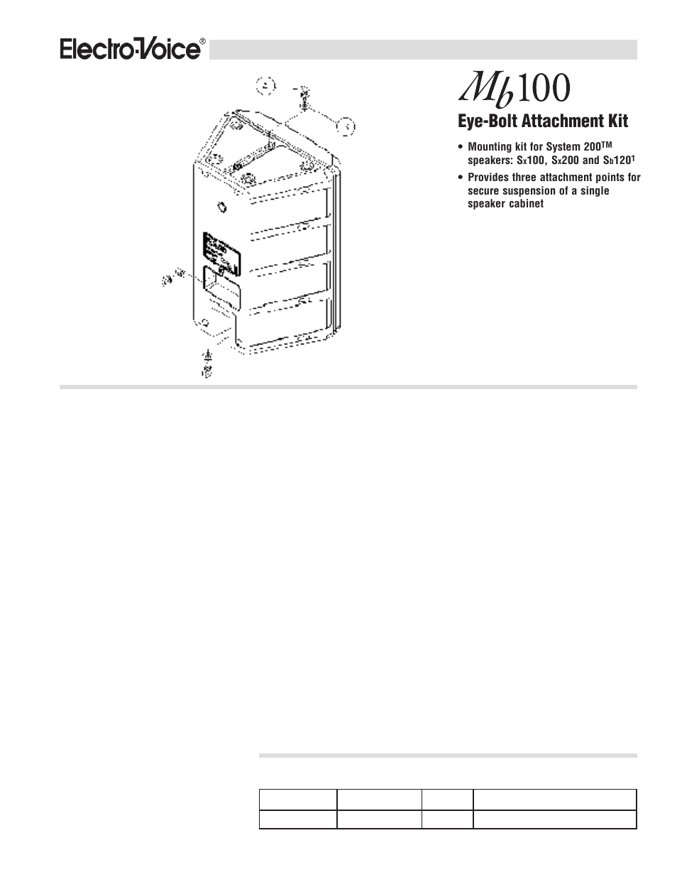 Electro-Voice MB100 User Manual | 2 pages