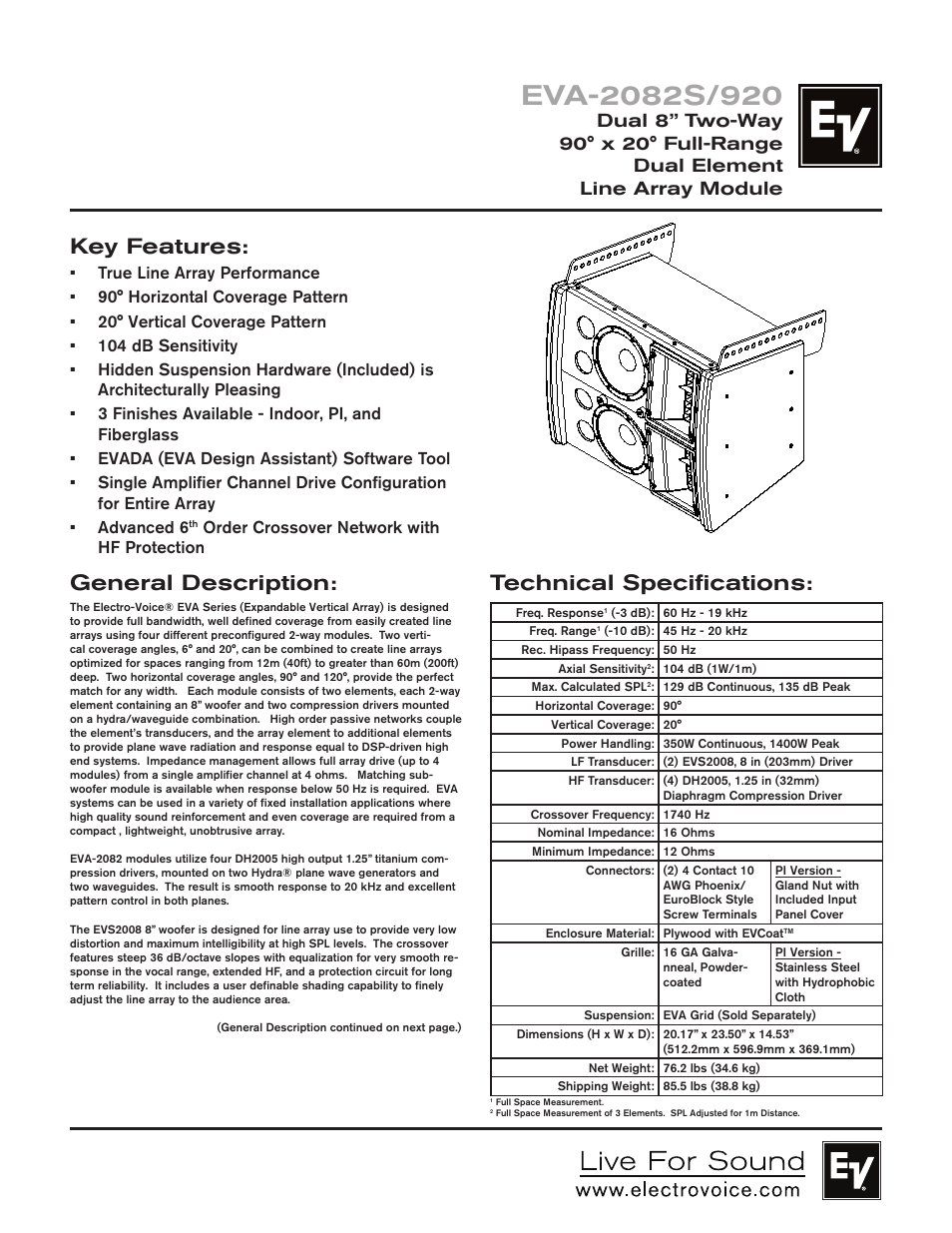 Electro-Voice EVA-2082S/920 User Manual | 4 pages