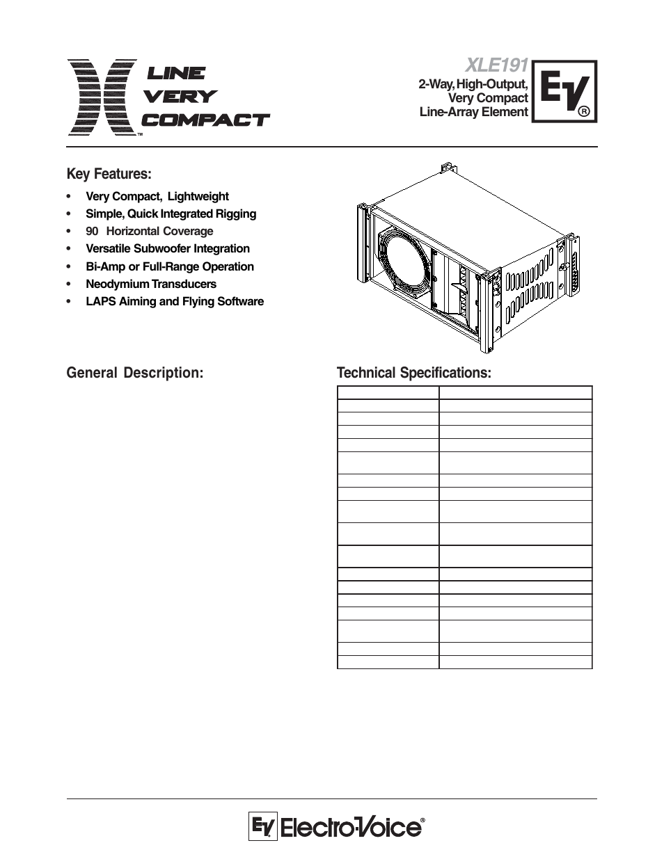 Electro-Voice XLE191 User Manual | 2 pages