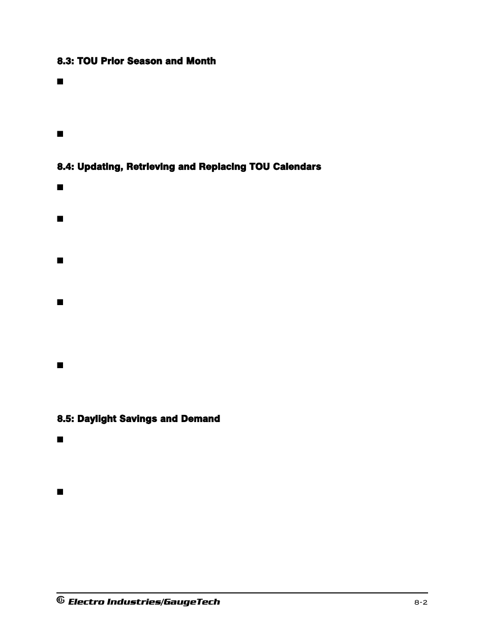 Tou prior season and month, Updating, retrieving and replacing tou calendars, Daylight savings and demand | Electro-Voice 1252 User Manual | Page 112 / 154