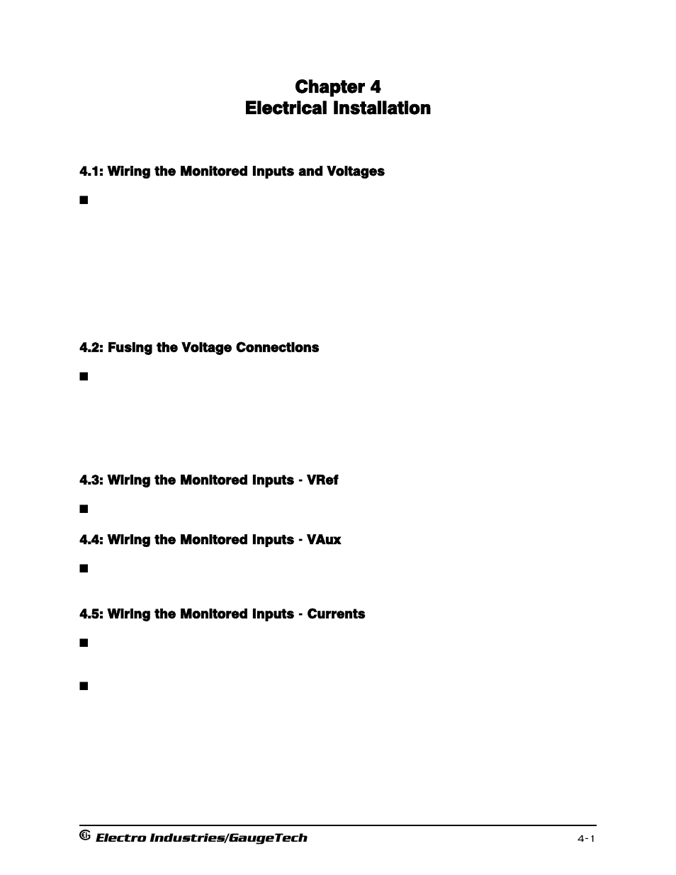 Chapter 4: electrical installation, Wiring the monitored inputs and voltages, Fusing the voltage connections | Wiring the monitored inputs - vref, Wiring the monitored inputs - vaux, Wiring the monitored inputs - currents, Chapter 4 electrical installation | Electro-Voice 1252 User Manual | Page 47 / 154