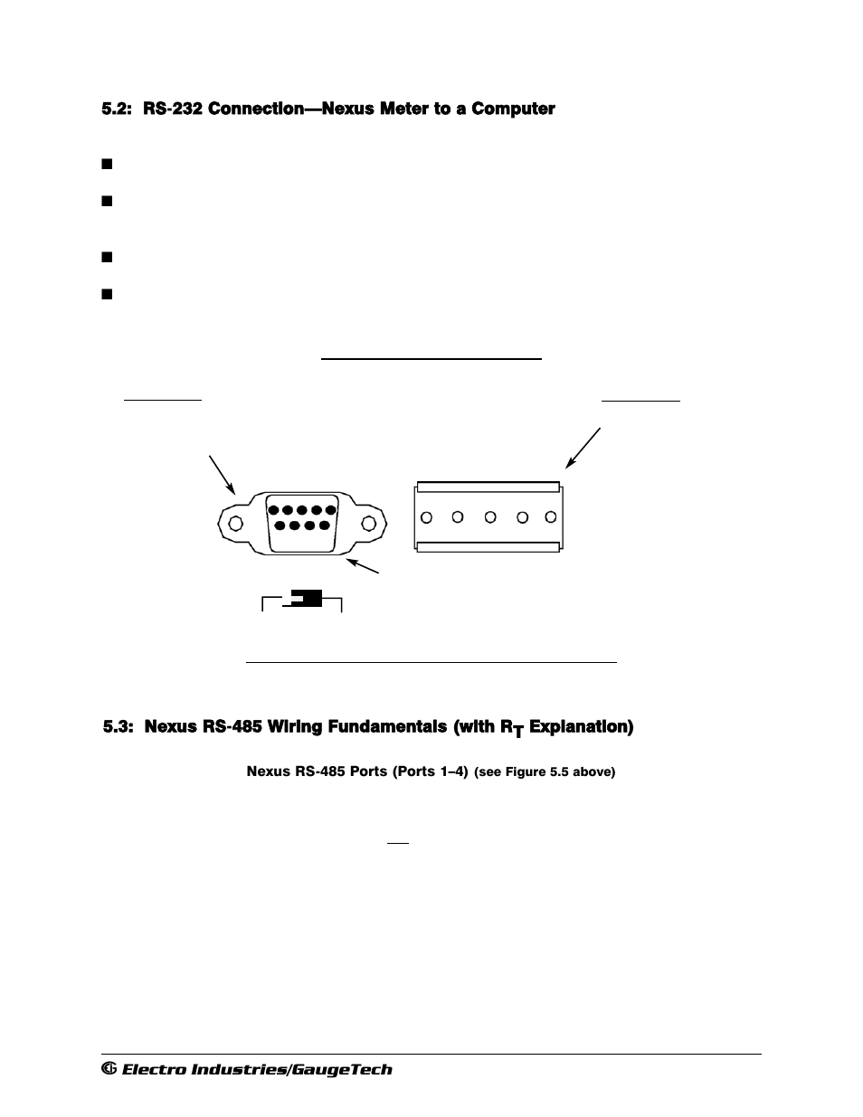 Rs-232 connection - nexus meter to a computer, Nexus rs-485 wiring fundamentals, Nexus meter port 1 | Electro-Voice 1252 User Manual | Page 63 / 154