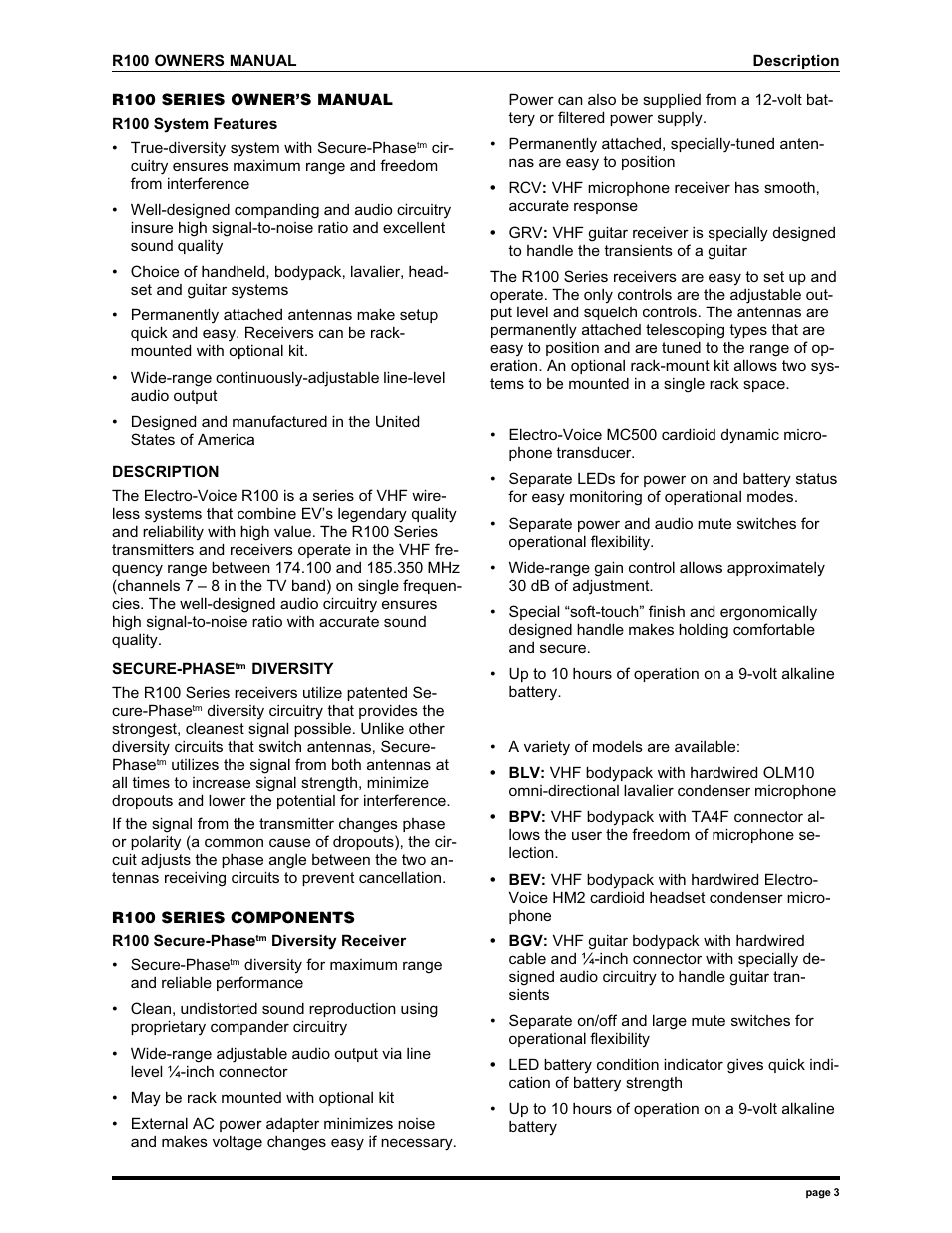 Electro-Voice R100 User Manual | Page 3 / 11