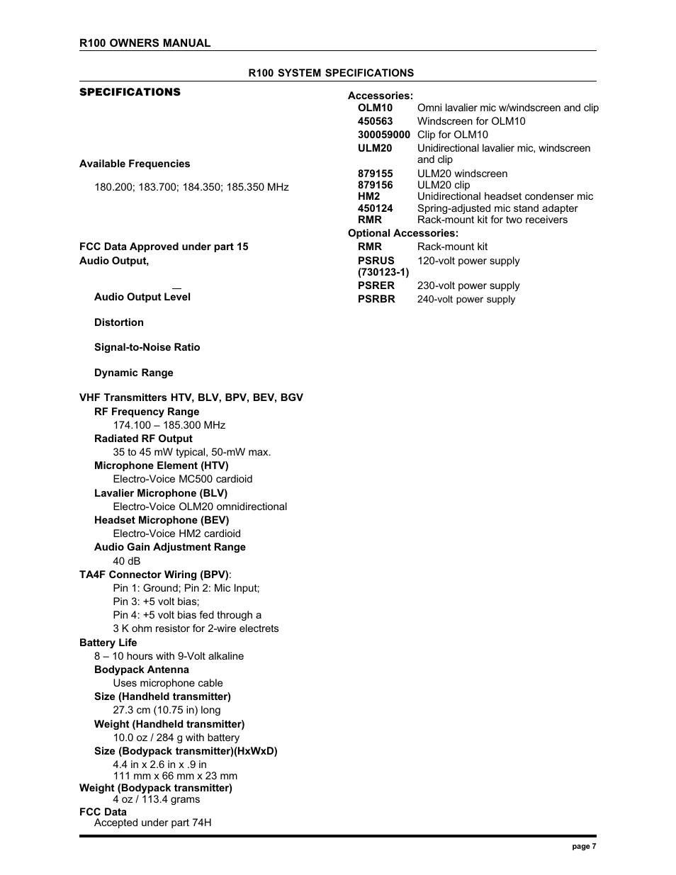 Electro-Voice R100 User Manual | Page 7 / 11
