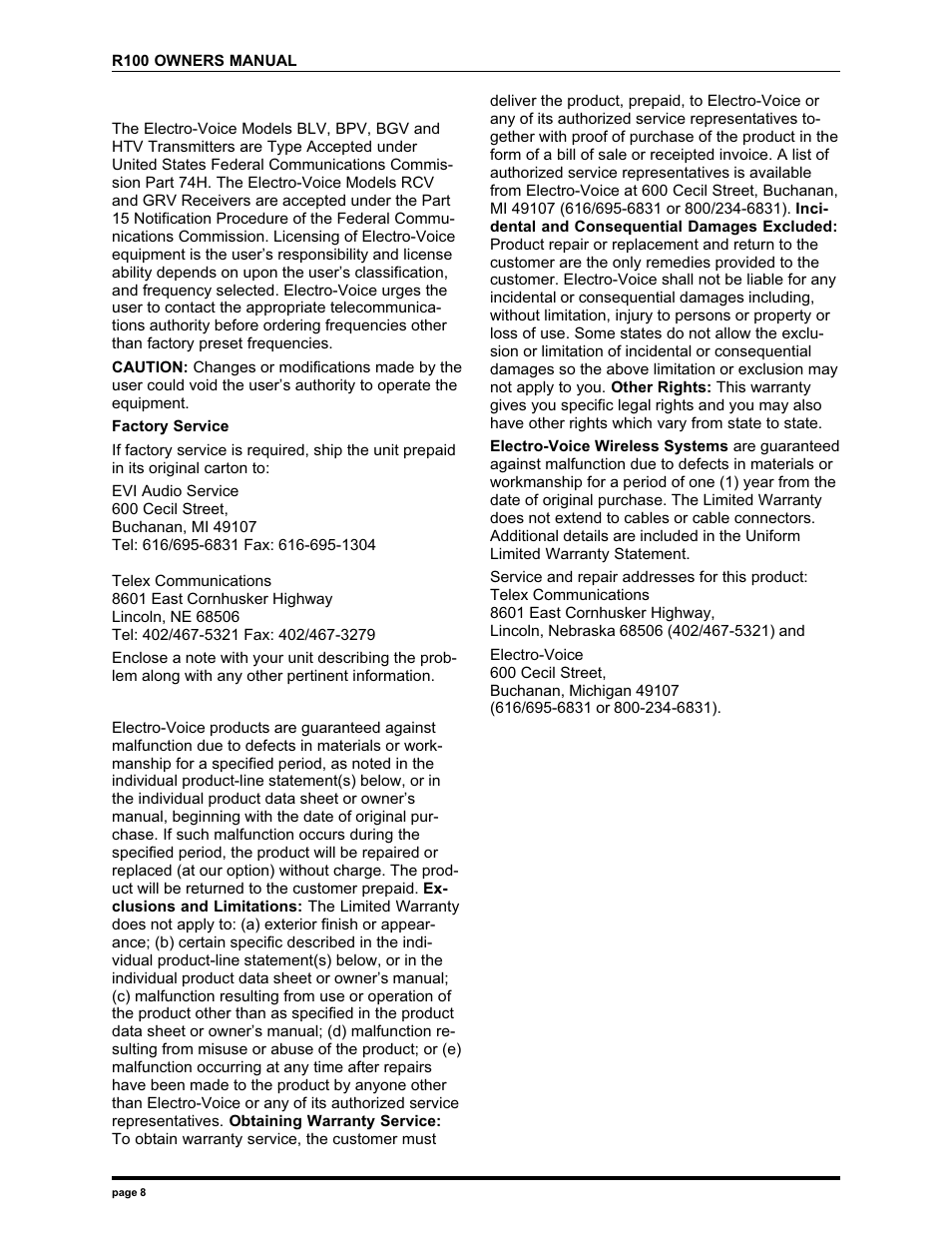 Electro-Voice R100 User Manual | Page 8 / 11