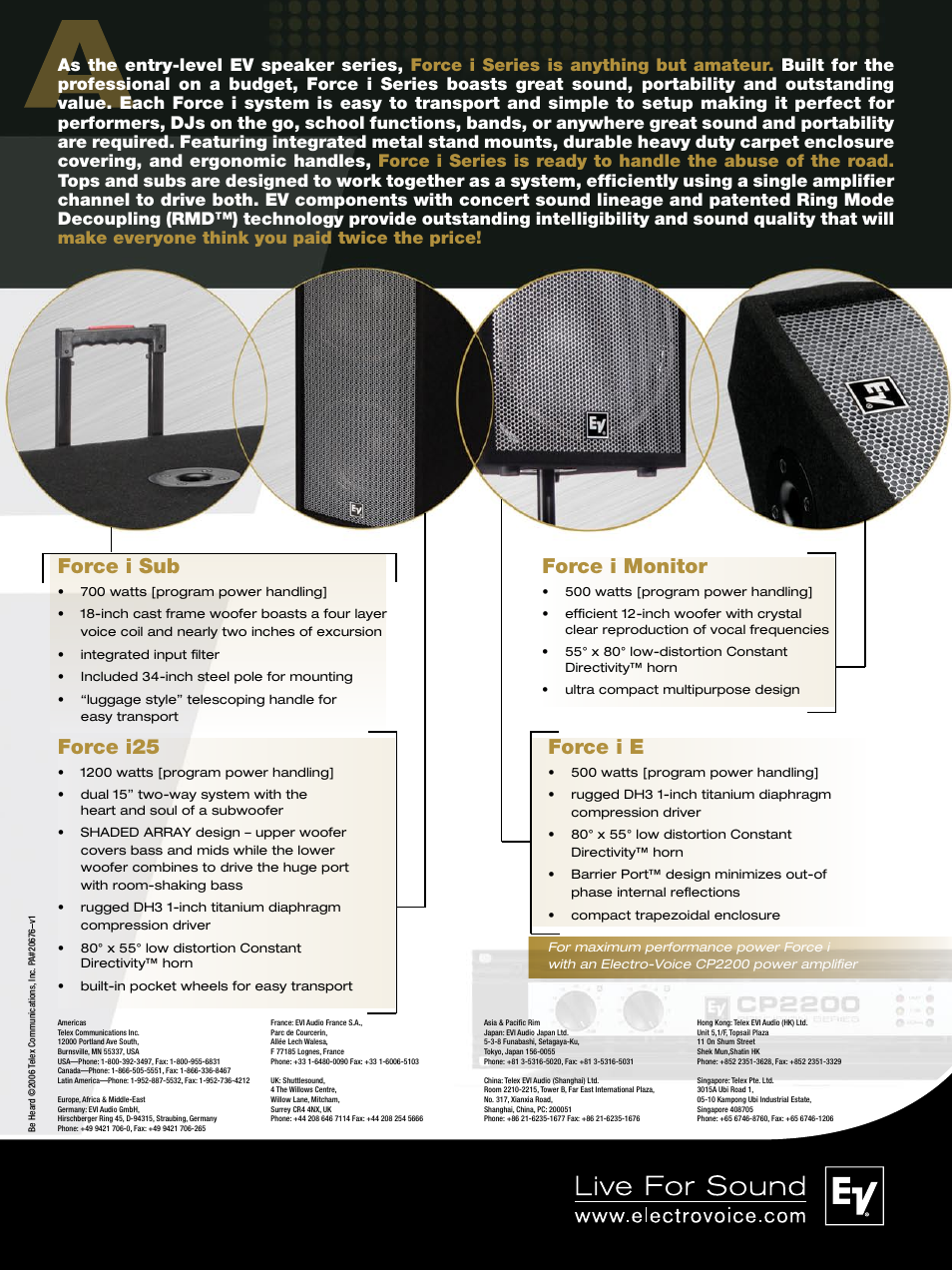 Force i monitor, Force i sub, Force i25 | Force i e | Electro-Voice Force i User Manual | Page 2 / 2