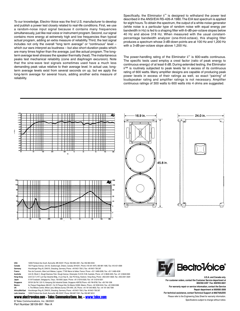 Power-handling capacity, Amplifier recommendations | Electro-Voice Two-Way High-Output Stage System Eliminator ii User Manual | Page 2 / 2