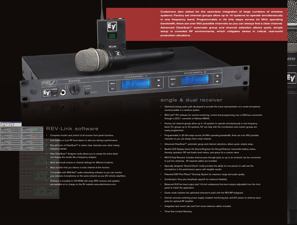 Single & dual receiver, R ev-l ink software | Electro-Voice N/DYM 767a User Manual | Page 5 / 8