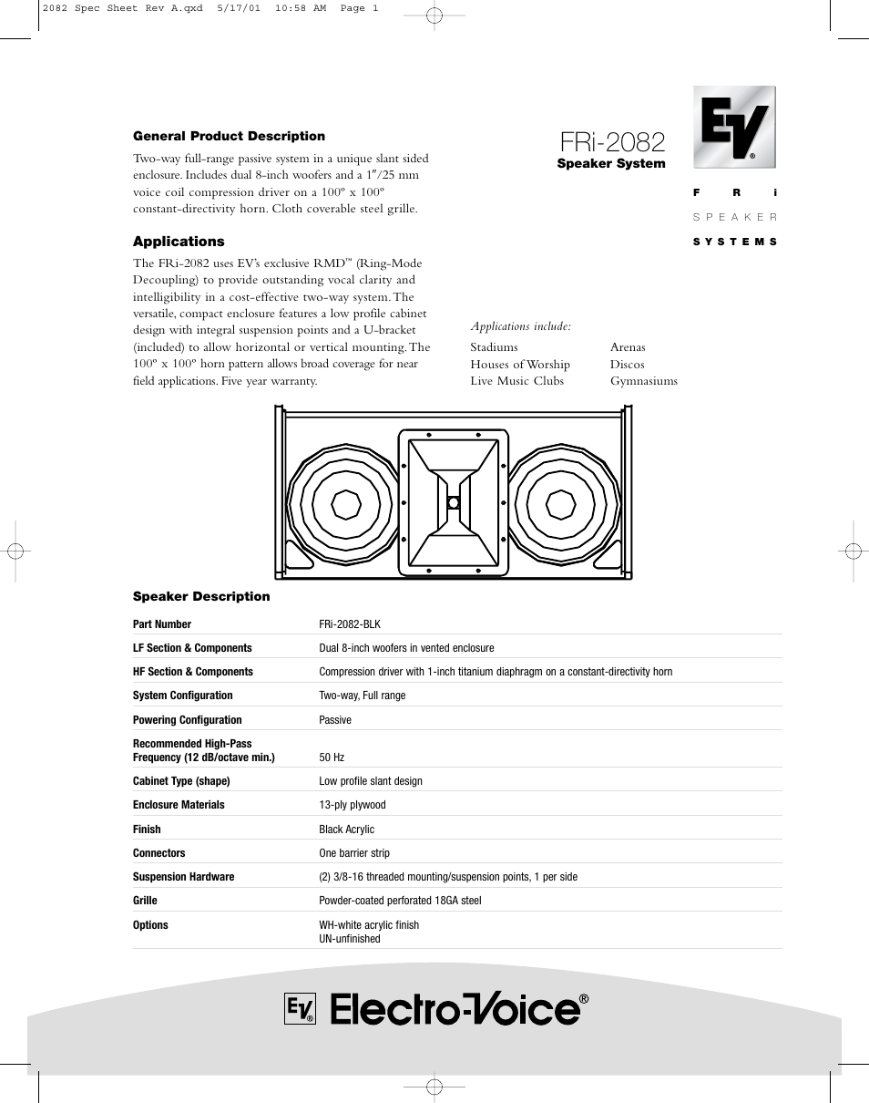 Electro-Voice FRi-2082 User Manual | 2 pages