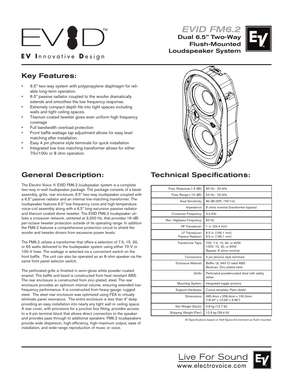 Electro-Voice EVID FM6.2 User Manual | 2 pages