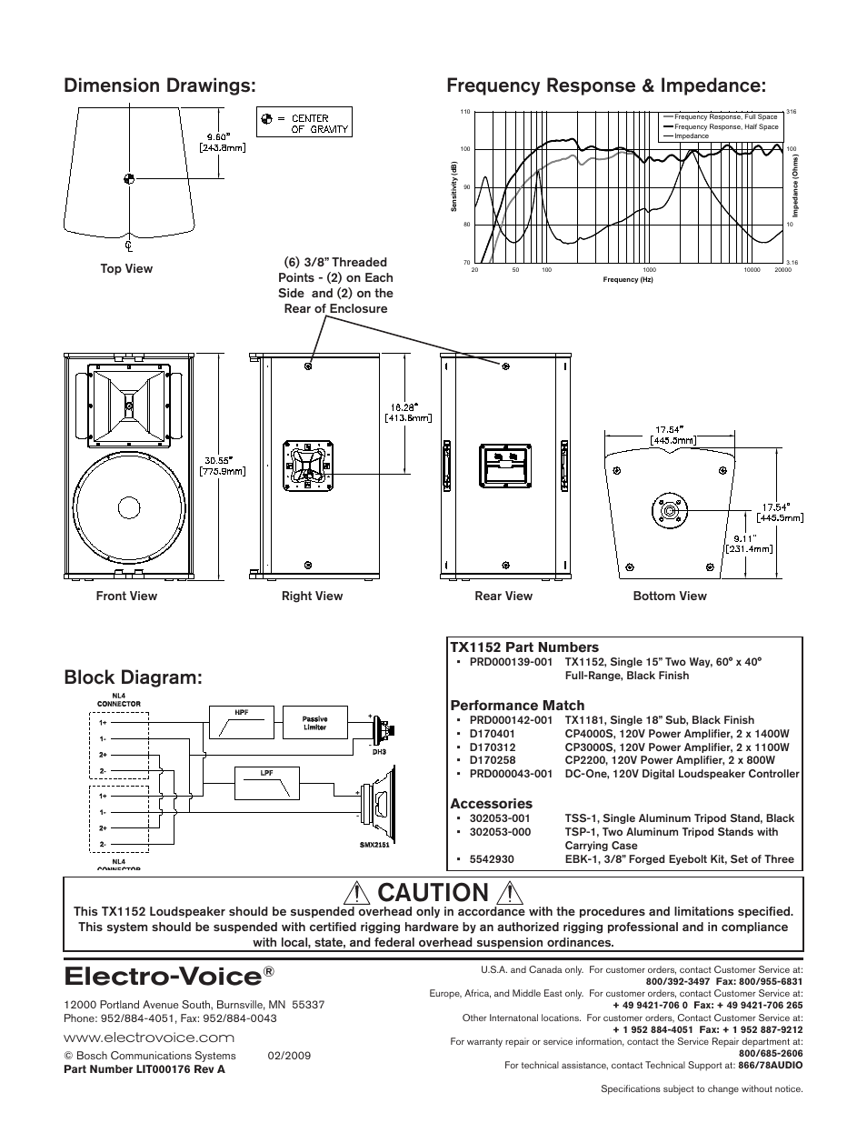 Electro-voice, Caution | Electro-Voice TX1152 User Manual | Page 2 / 2