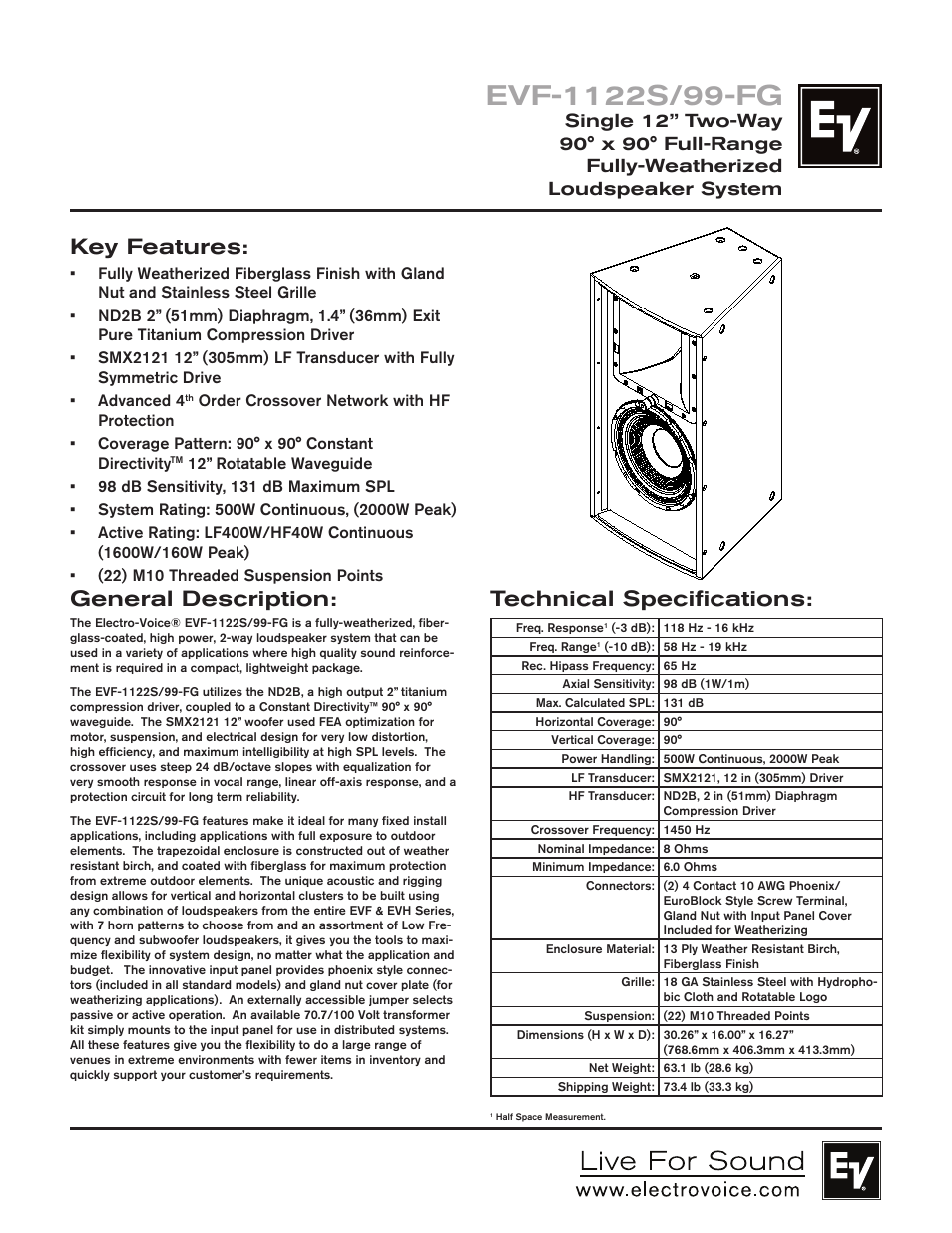 Electro-Voice EVF-1122S/99-FG User Manual | 4 pages