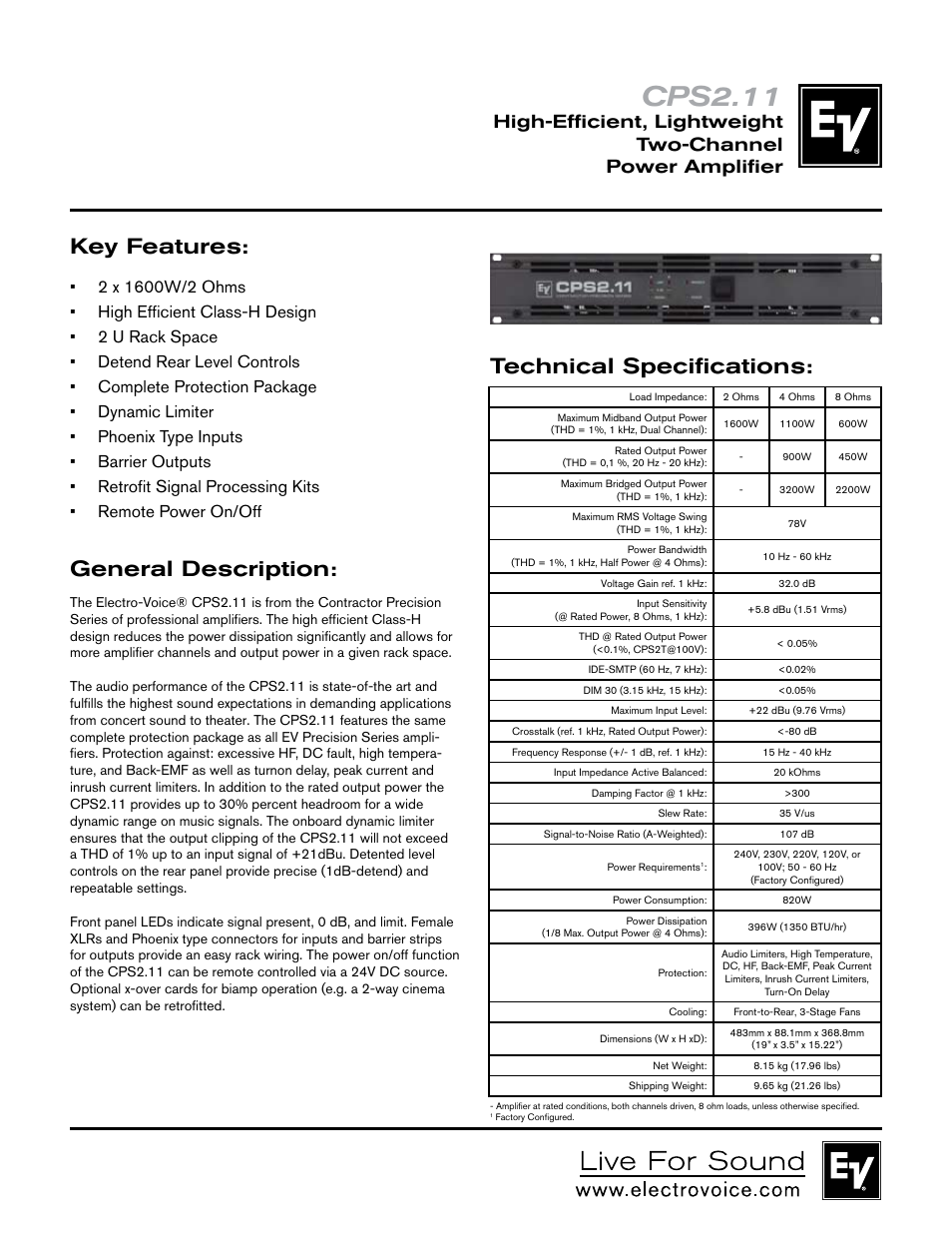 Electro-Voice High-Efficient User Manual | 2 pages