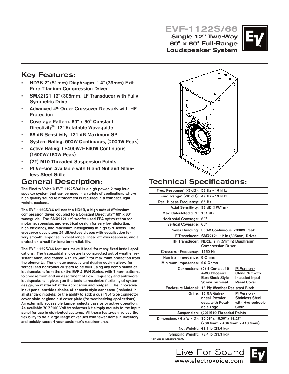 Electro-Voice EVF-1122S/66 User Manual | 4 pages