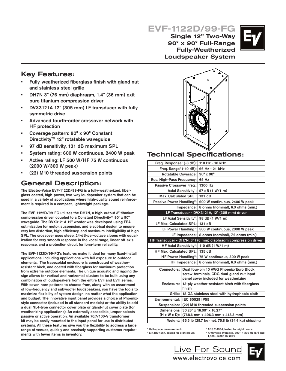 Electro-Voice EVF-1122D/99-FG User Manual | 4 pages