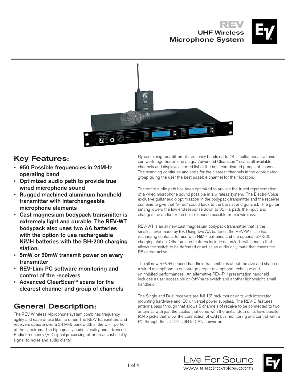 Electro-Voice REV User Manual | 4 pages