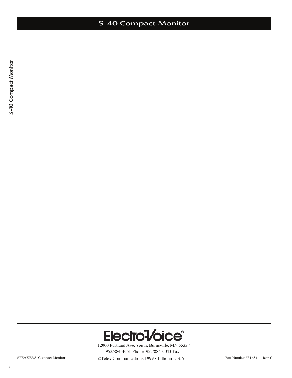 S-40 compact monitor | Electro-Voice S-40 User Manual | Page 6 / 6