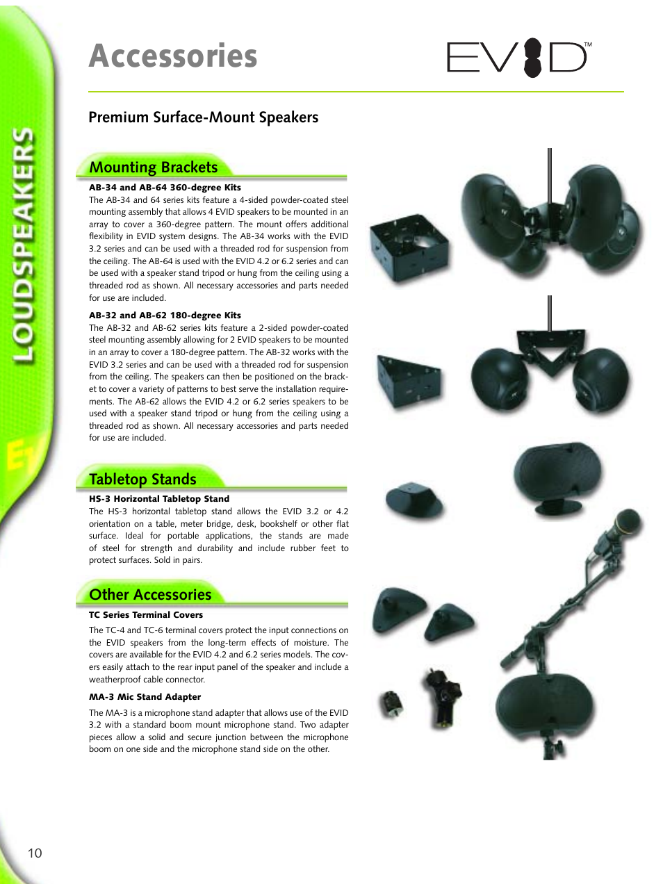 Accessories, Premium surface-mount speakers mounting brackets, Tabletop stands | Other accessories | Electro-Voice Microphone User Manual | Page 10 / 92
