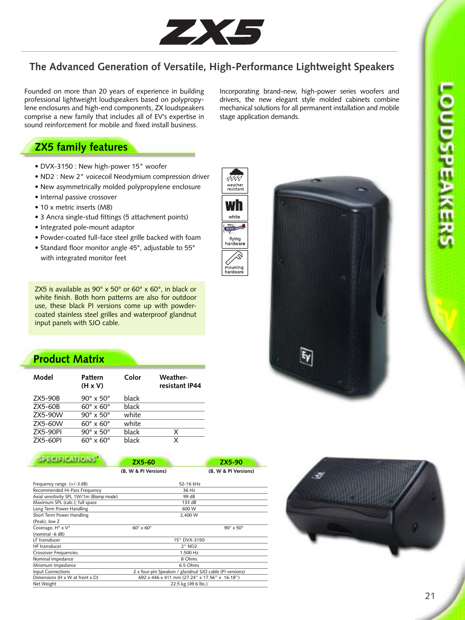 Zx5 family features, Product matrix | Electro-Voice Microphone User Manual | Page 21 / 92