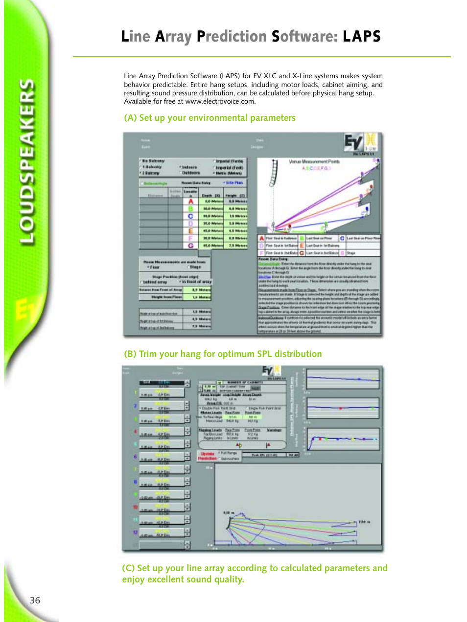 Floor monitors, Line a rray p rediction s oftware: laps | Electro-Voice Microphone User Manual | Page 36 / 92