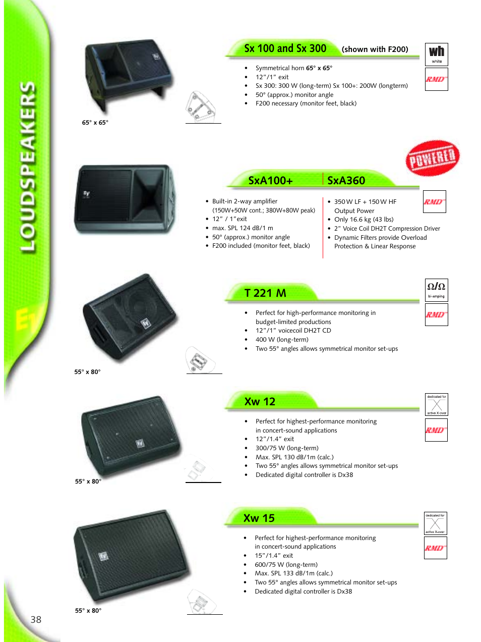 T 221 m, Xw 12, Xw 15 | Electro-Voice Microphone User Manual | Page 38 / 92