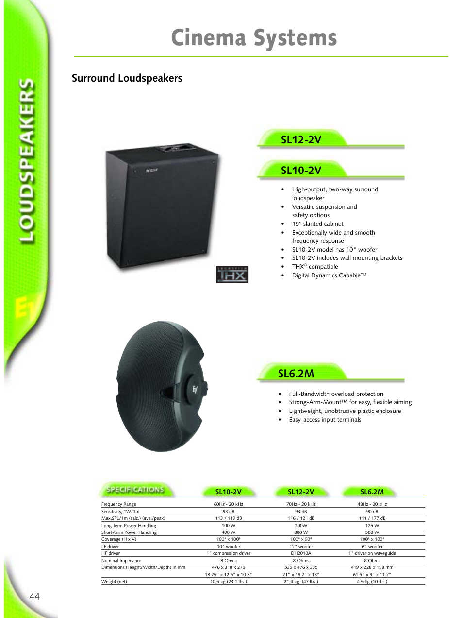 Cinema systems, Surround loudspeakers sl6.2m | Electro-Voice Microphone User Manual | Page 44 / 92