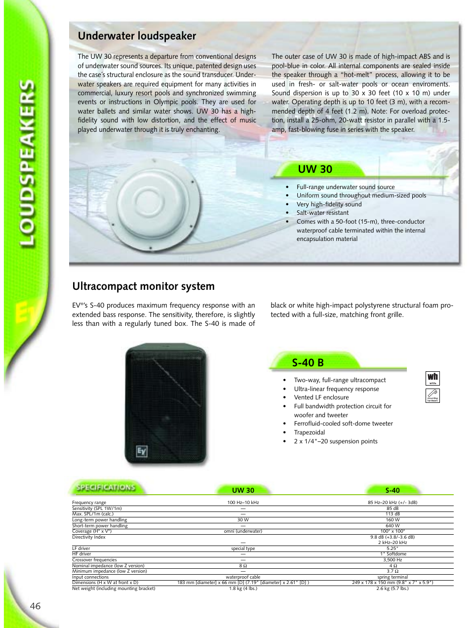 Uw 30, S-40 b, Ultracompact monitor system underwater loudspeaker | Electro-Voice Microphone User Manual | Page 46 / 92