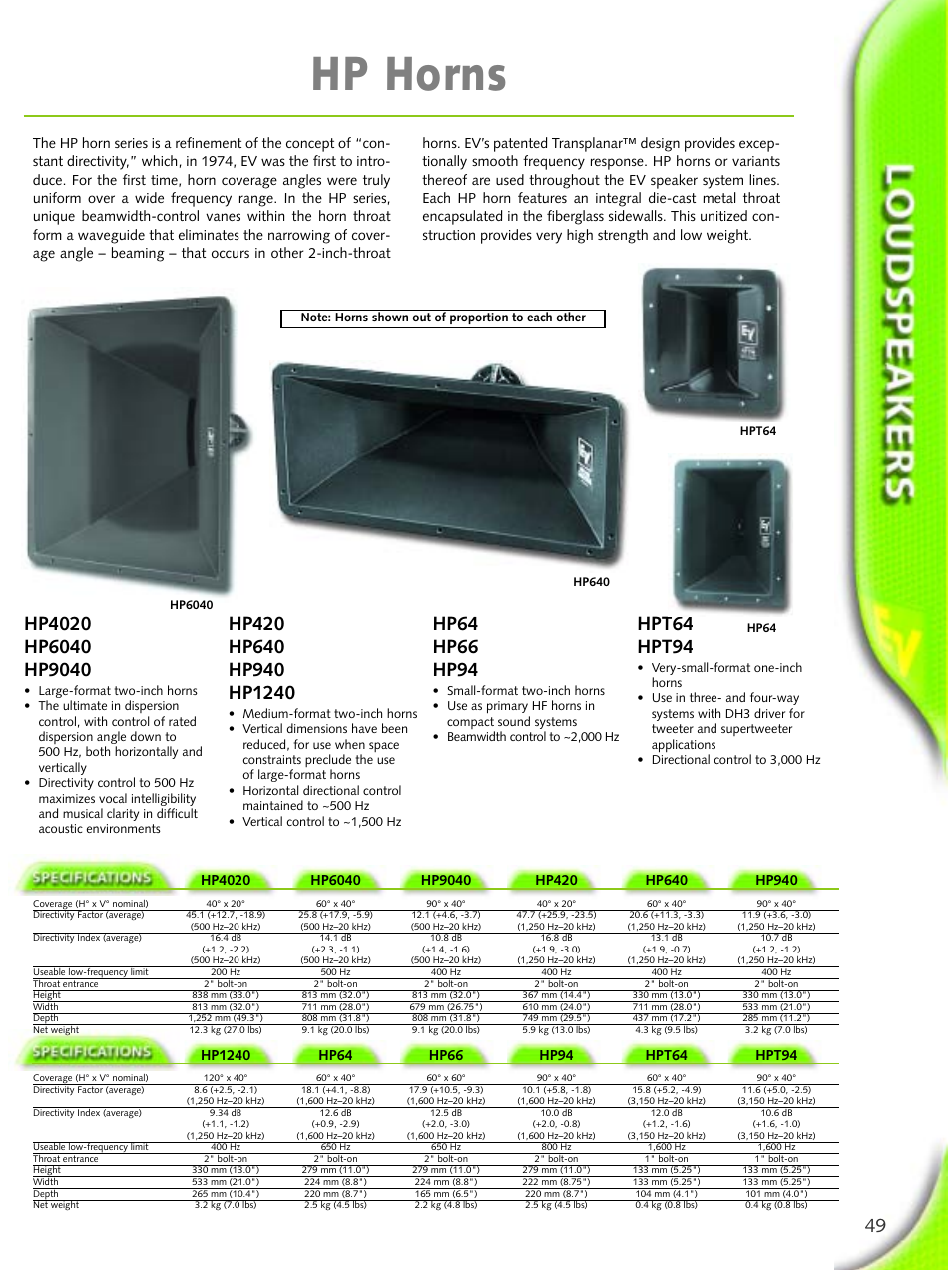 Hp horns, Hpt64 hpt94 | Electro-Voice Microphone User Manual | Page 49 / 92