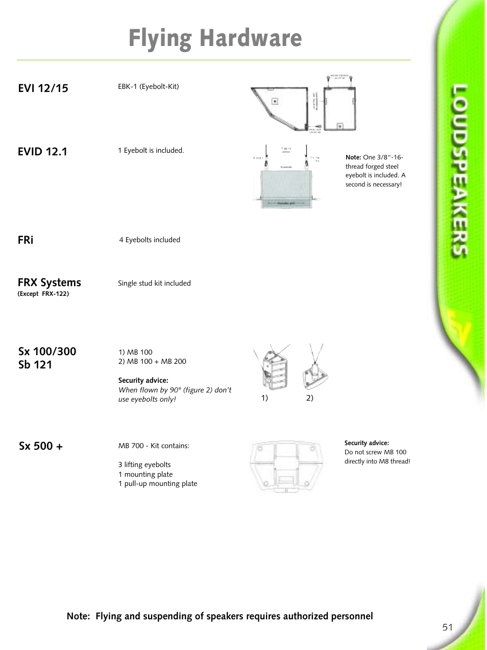 Flying hardware, Evi 12/15, Frx systems | Sx 500, Fri evid 12.1 | Electro-Voice Microphone User Manual | Page 51 / 92