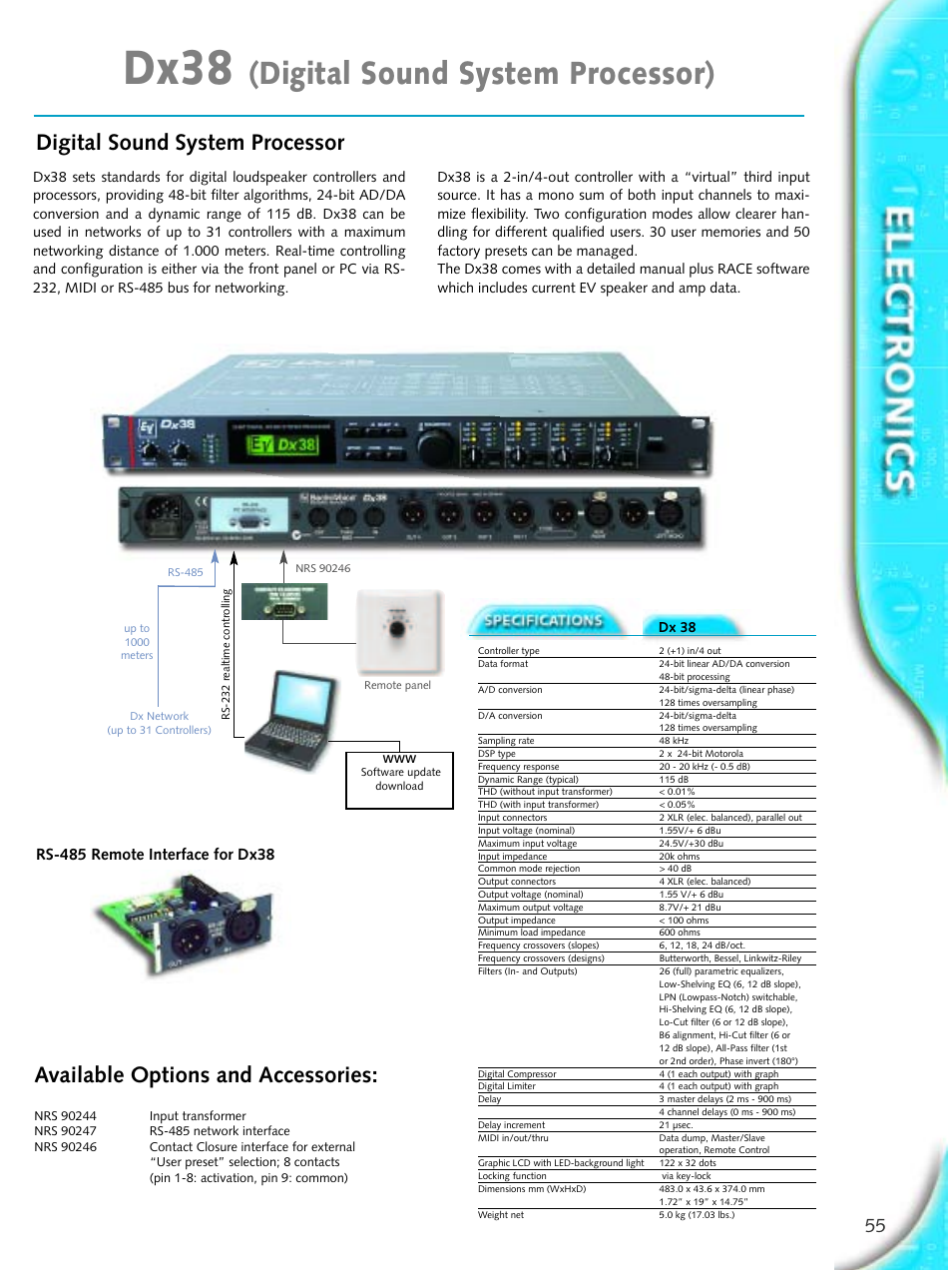 Dx38, Digital sound system processor), Available options and accessories | Digital sound system processor | Electro-Voice Microphone User Manual | Page 55 / 92