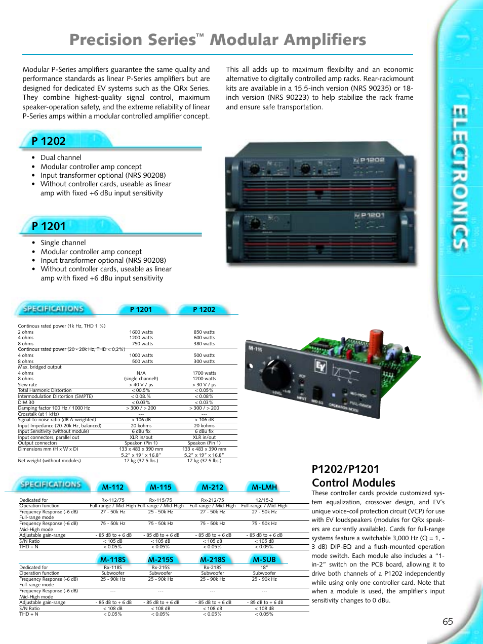Precision series, Modular amplifiers, P 1201 | P 1202 | Electro-Voice Microphone User Manual | Page 65 / 92