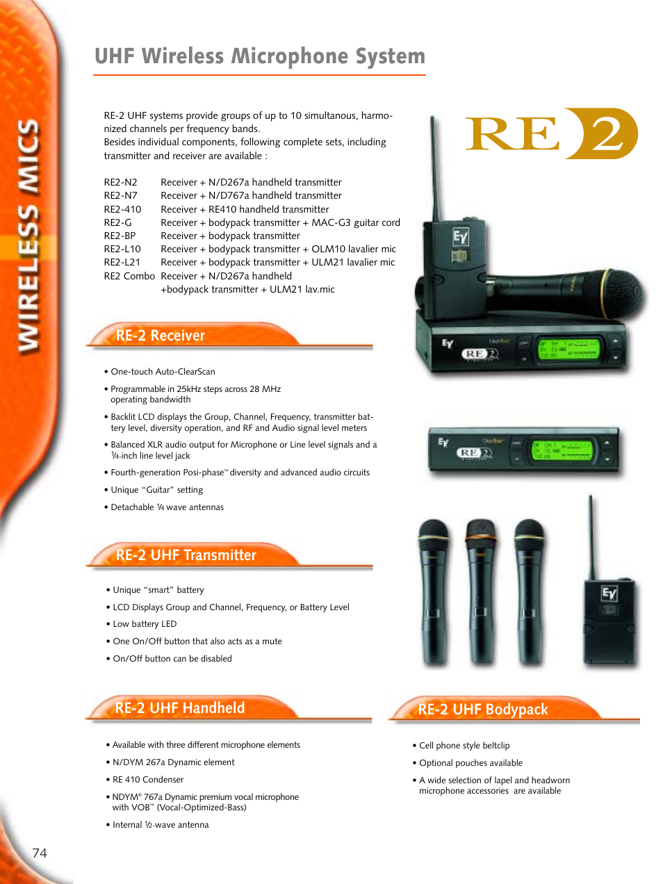 Uhf wireless microphone system | Electro-Voice Microphone User Manual | Page 74 / 92